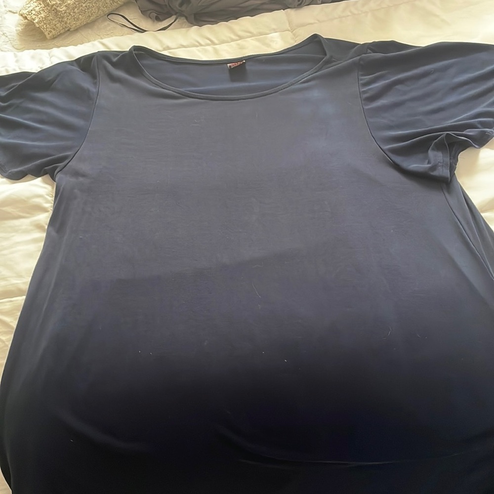 Navy blue t-shirt dress. Size large. Too short for me but I loved it!